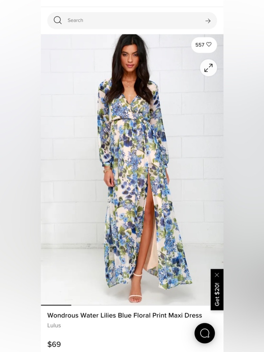 Lulus Maxi Dress White Blue Floral Large - Picture 2 of 11
